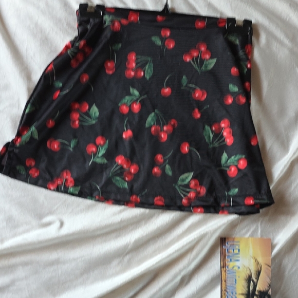 Cherry Print Black Swim Skirt - Picture 1 of 3